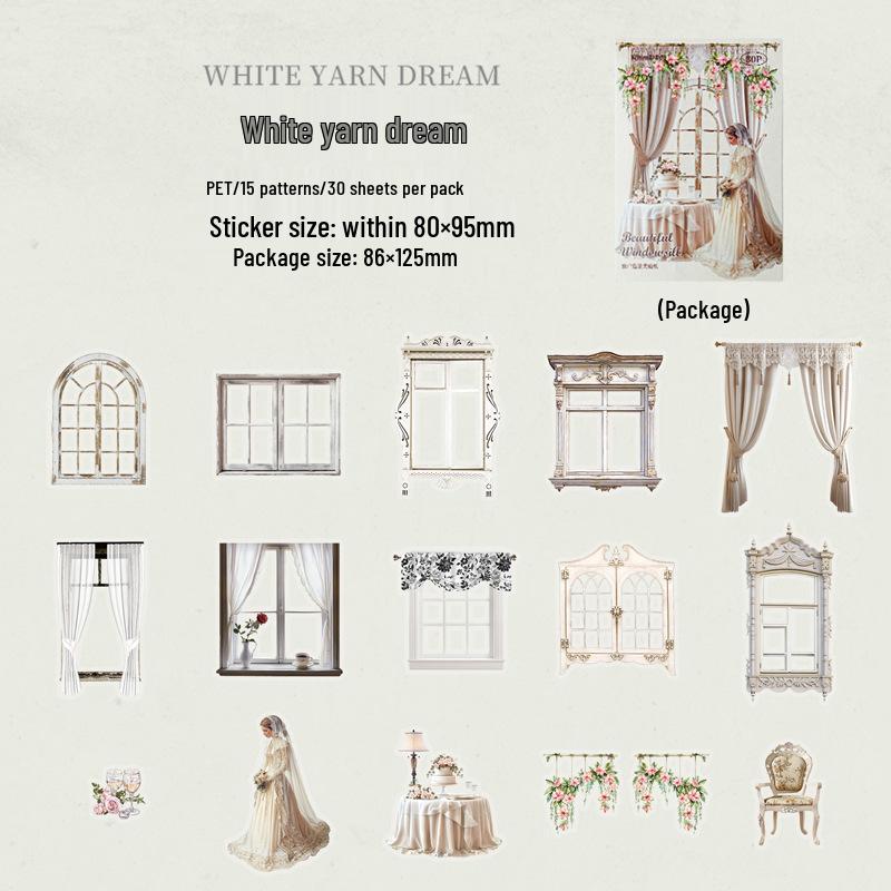 European Retro DIY Scenery Stickers: Beautiful White Window Shadow Series