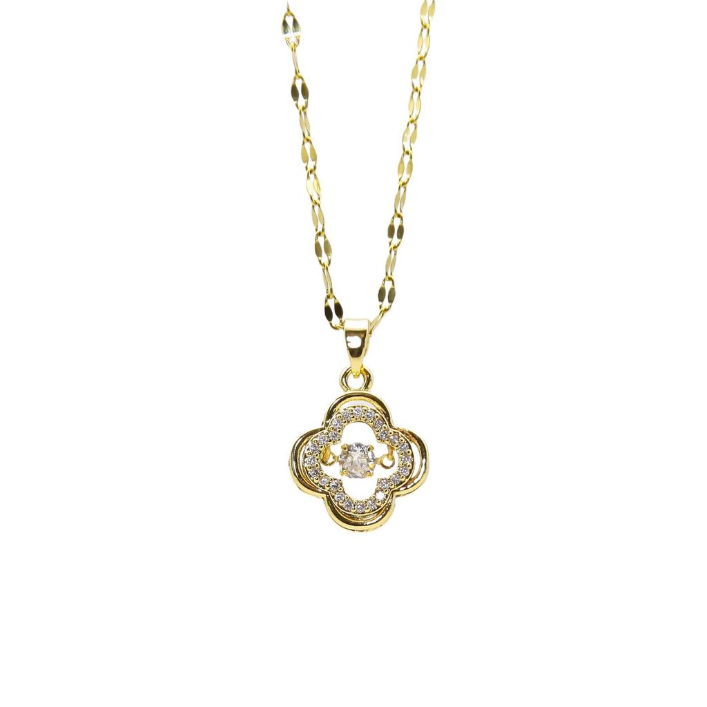 Fashion Titanium Steel Necklace For Women With Full Diamond Sparkling Four Leaf Clover Pendant Collarbone Chain Jewelry