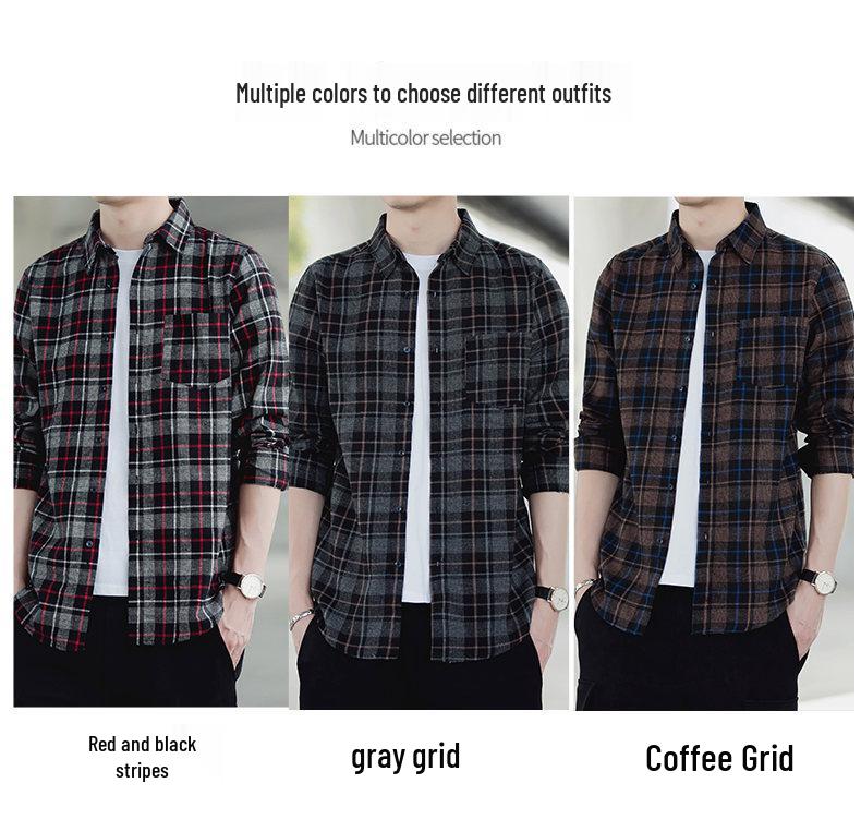 Retro Dark Plaid Long-Sleeve Men's Bottoming Shirt