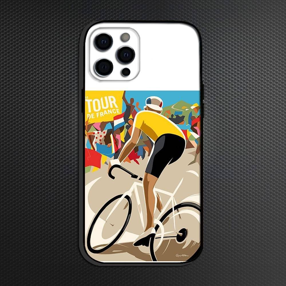 T-Tour De France Bicycle Phone Case For iPhone 16,15,14,13,12,11 Plus,Pro Max, Soft Silicone Black Cover