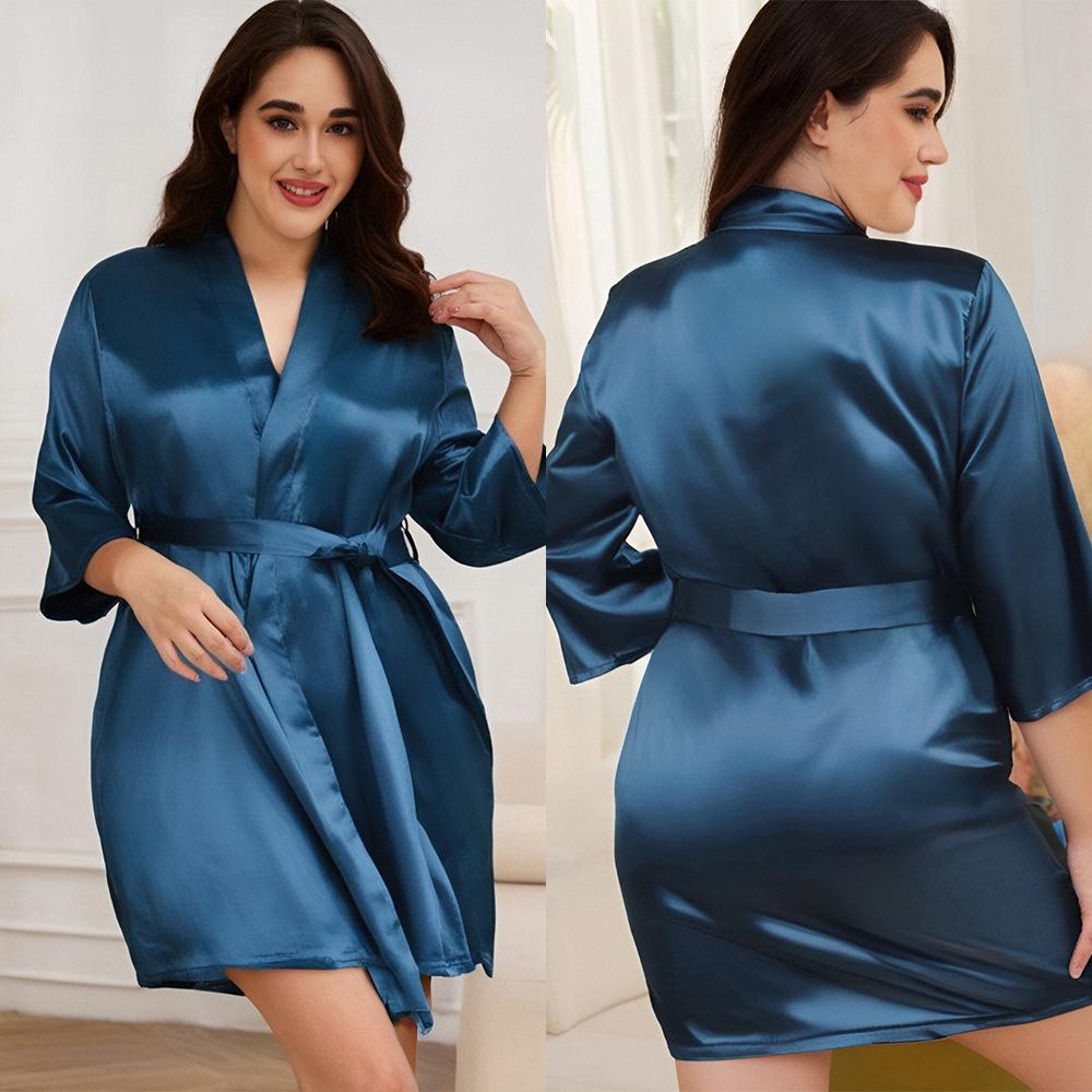 

Женский комплект пижам для домашнего проживания из нового летнего шелка с бретелью через шею для женщин больших размеров 5XL индиго