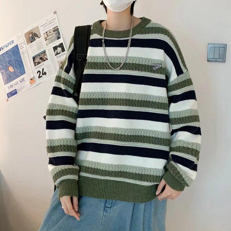 

Couple s Clothing Autumn and Winter New Retro Niche Striped Sweaters for Men and Women To Wear Loosely and with Lazy Knitted Sweaters. M