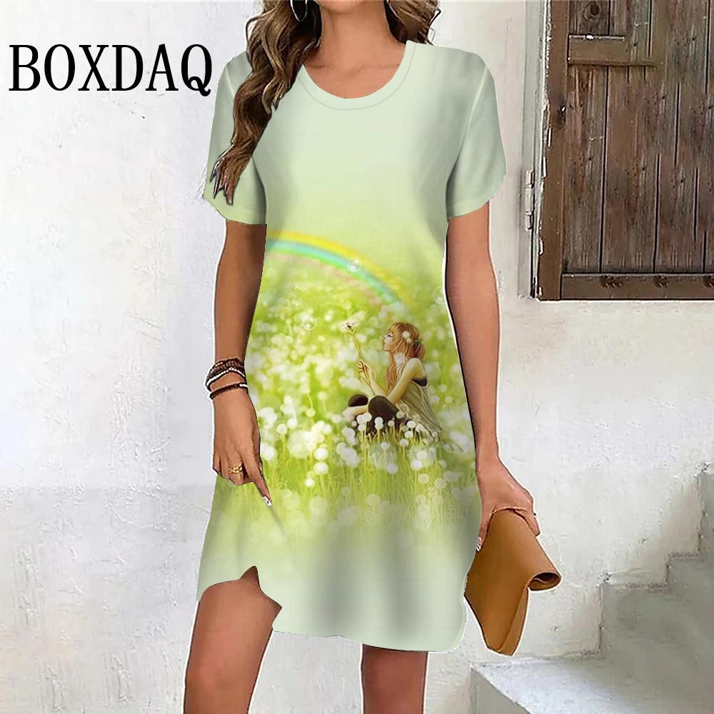 

Вінтажна жіноча сукня з розписом, літній пуловер з коротким рукавом і круглим вирізом, жіноча міні-сукня, повсякденна ретро-сукня з 3D-принтом, плаття великого розміру Vestido 6XL