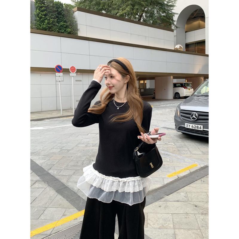 Elegant Korean-Style Long-Sleeve Ballet T-Shirt for Women