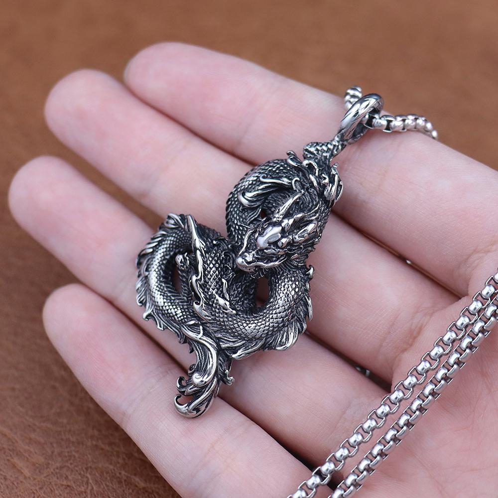 Fashion Chinese Dragon Pendant Chain Stainless Steel Domineering Loong Necklaces Amulet Unique Charm Men's Jewelry Accessories