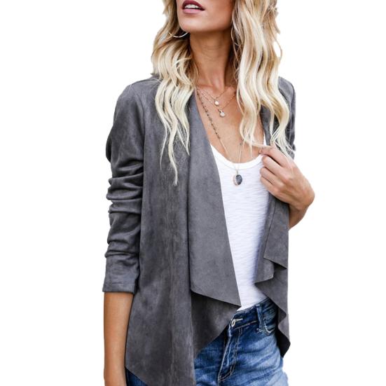 Women Fashion Autumn Winter Solid Color Lapel Collar Long Sleeve Jacket Coat