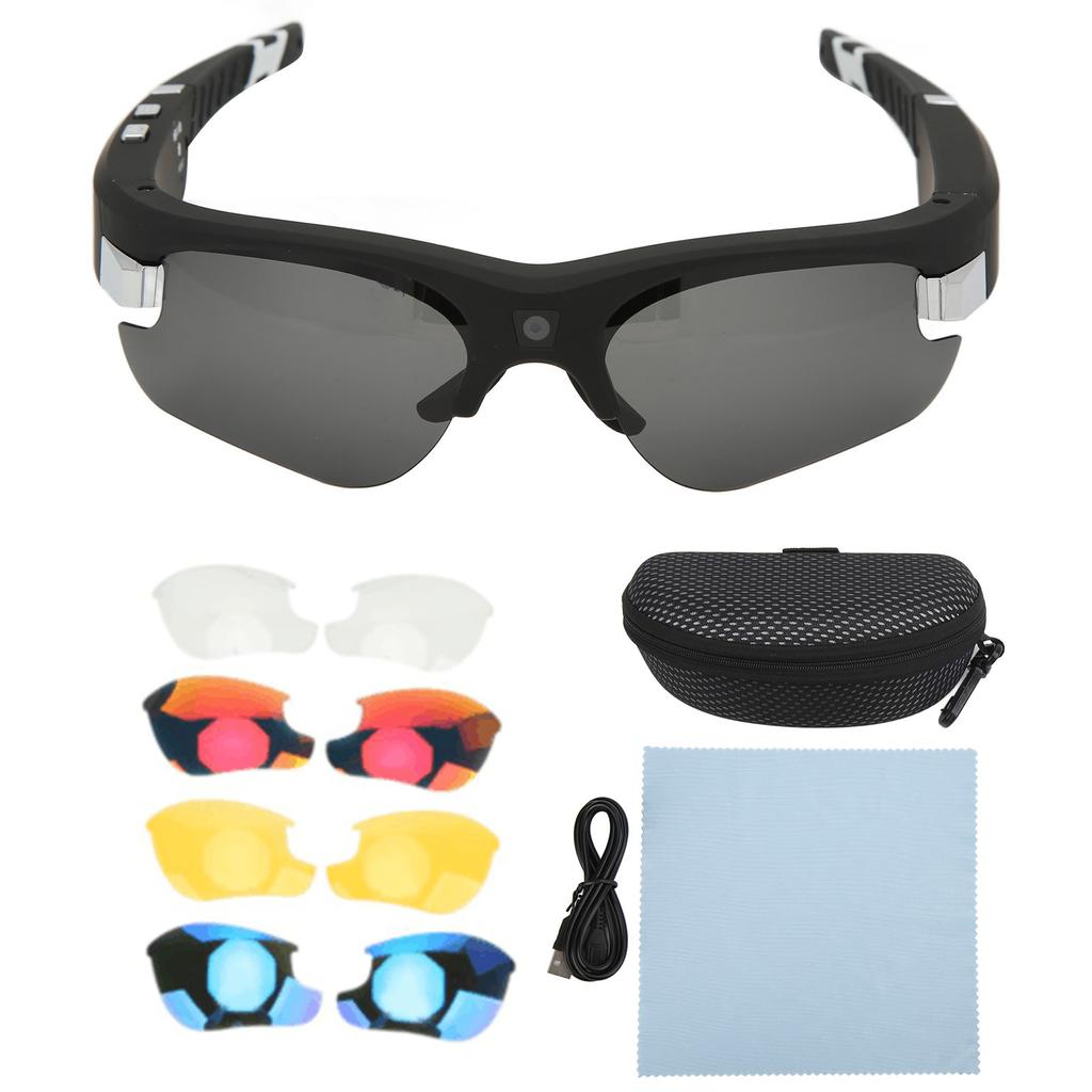 HD 1080P Action Camera Glasses Video Recording Camera Glasses Smart Glasses with 4 Pairs of Lens