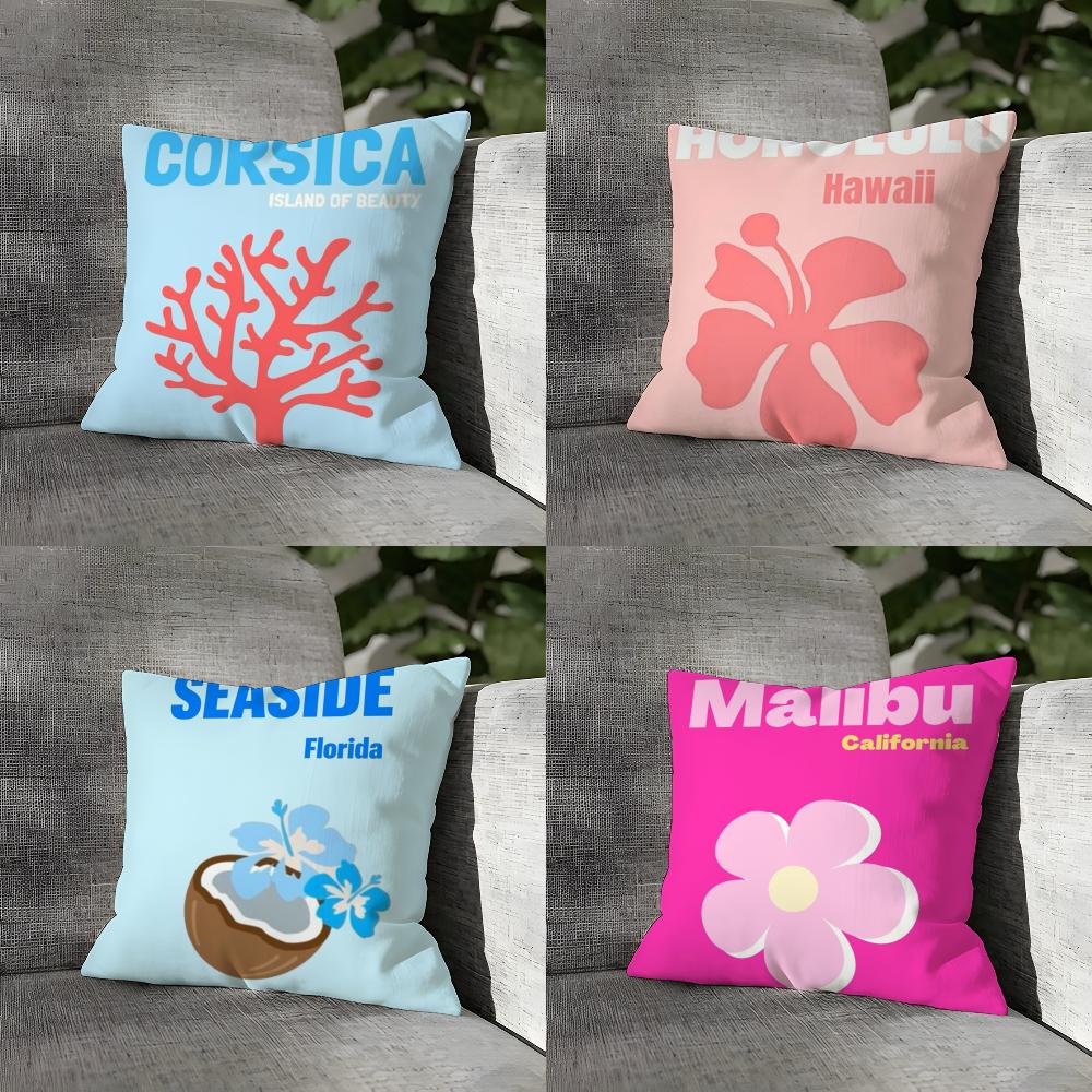 Beauty Summer Travel Series 2 Pillow Case Natural Linen Organic Fabric Double-Sided Printing Sofa Home Decor Gift Pillow Case