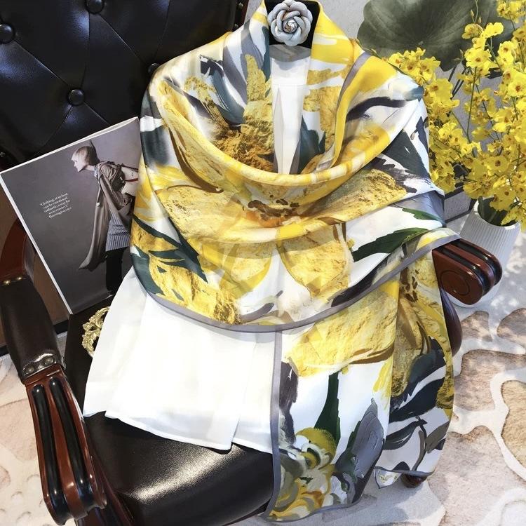 100% Natural Silk Scarf Square Female Fashion Beach Pashmina Bufanda Folral Women Shawl Wraps Bandana Scarves Foulard Echarpe