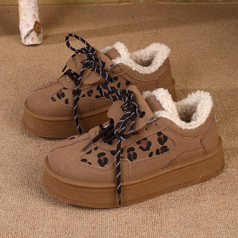 

Немецкие тренировочные туфли на толстой подошве с леопардовым принтом для женщин2025Новые зимние утепленные кроссовки с флисовой подкладкой и меховой отделкой 40 хаки