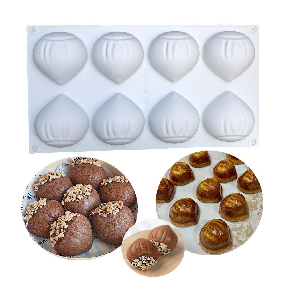 8-Cavity Hazelnut Mousse Cake Mold Food Grade Silicone Heat Resistant Fruit Shaped Dessert Mold Flexible Handmade Baking Mold