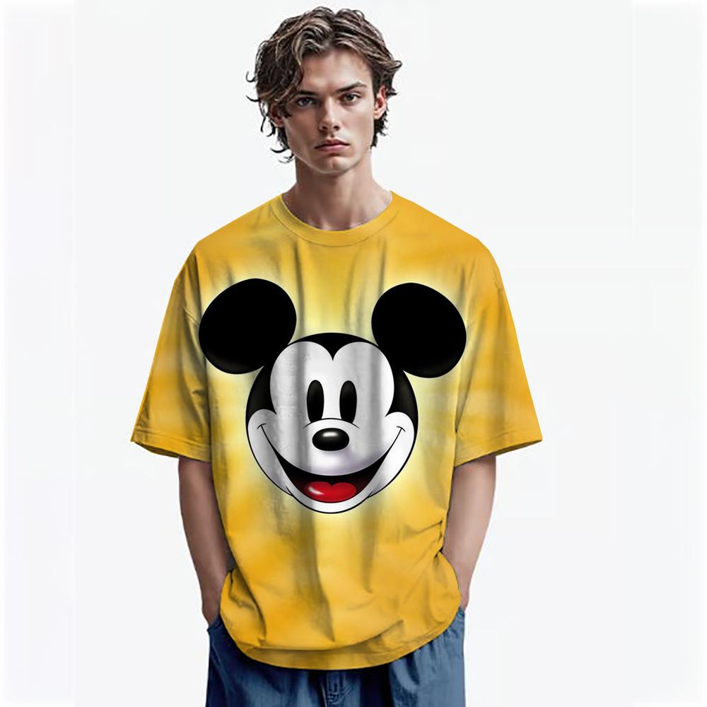 Disney Men Mickey Mouse Print T-Shirt Summer Boy Street Fashion Casual Sports Loose O Neck Quick Dry Short Sleeve Clothing Kid