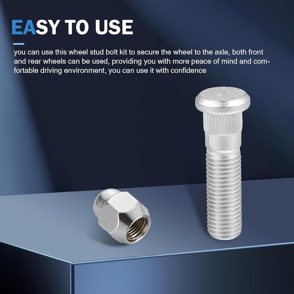 Leechio 2 PCS M12x1.5 Wheel Stud Bolt Kit, Steel Wheel Studs and Lug Nuts Kit, Rust-Proof Fastener Screw Rod Replacement OE: 52950-14140,