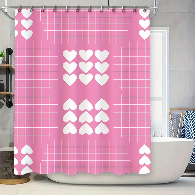 

Pink Heart Bath Curtain Shower Decorative Waterproof Bathroom Decoration Home Decor for Kids Room or Master Bedroom Pink/White W90xH180cm