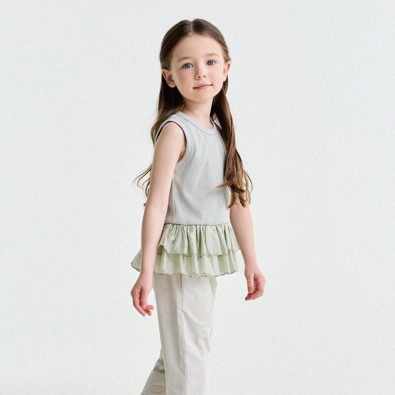 Yunerma Girls  Korean-Style Ruffle Patchwork Vest Top 100