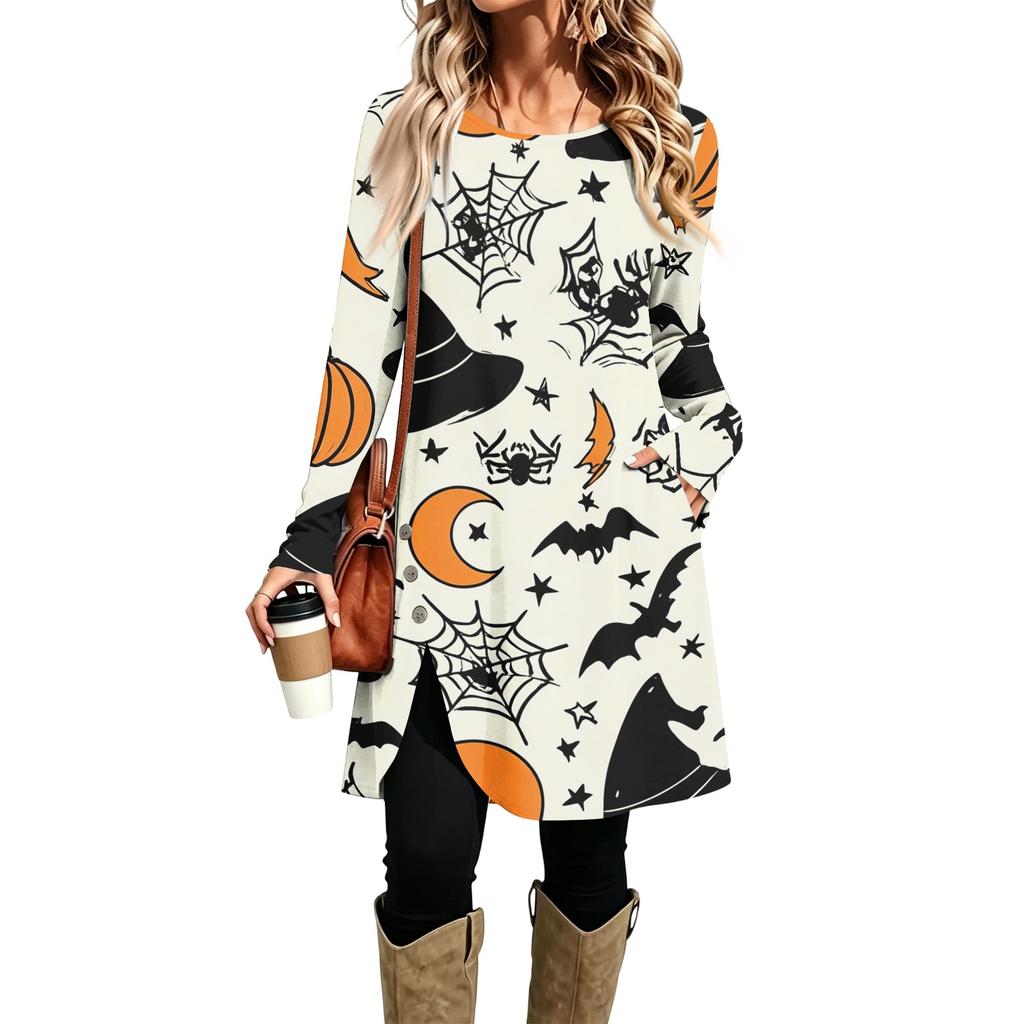 Damen Freizeitkleid mit Print, Langarm, Rundhalsausschnitt für den Alltag