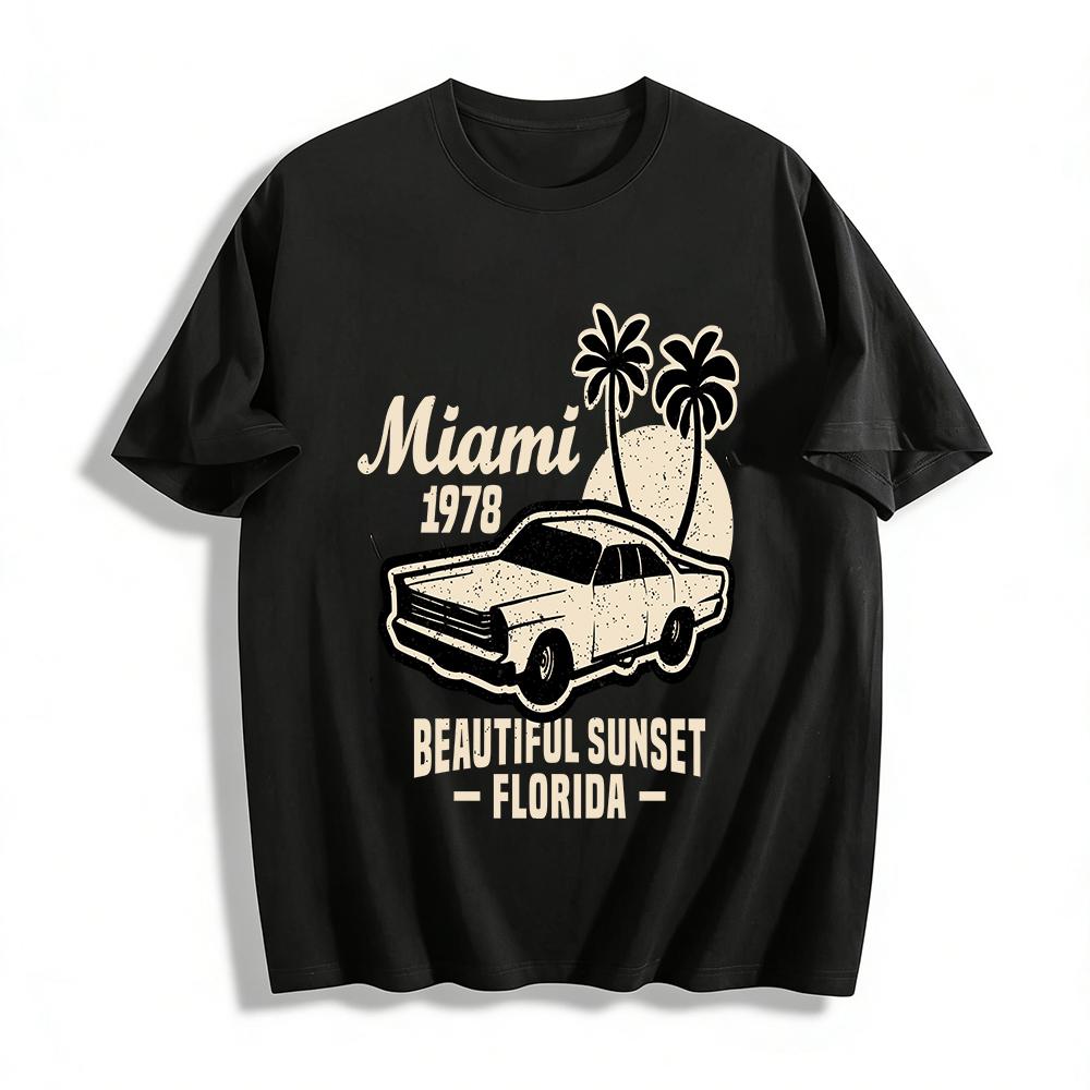 Vintage Miami 1978 Sunset Florida Graphic Casual Tee Shirt Pure cotton T-shirt XXS