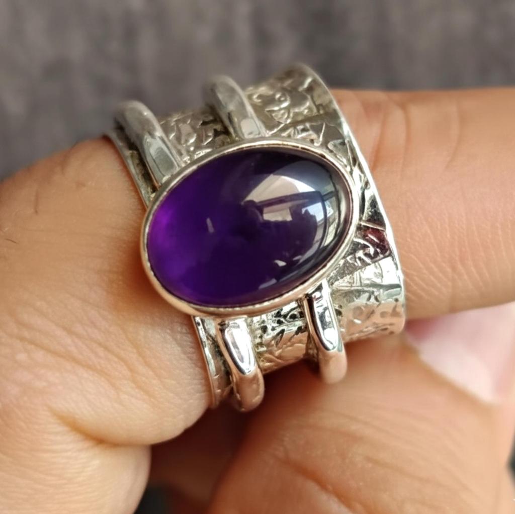 Spinner Ring, Amethyst Gemstone Ring, 925 Solid Sterling Silver, Worry Ring, Amethyst Spinner Ring, Boho Women Ring, Gift for Her