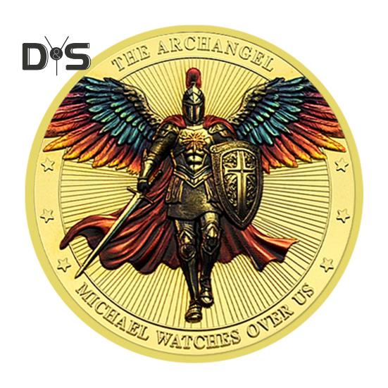 1/3/5Pcs Archangel Michael Challenge Coin Double-sided Carved Metal Medal Commemorative Medallion Round Collection Coin Home Office Desk Decoration