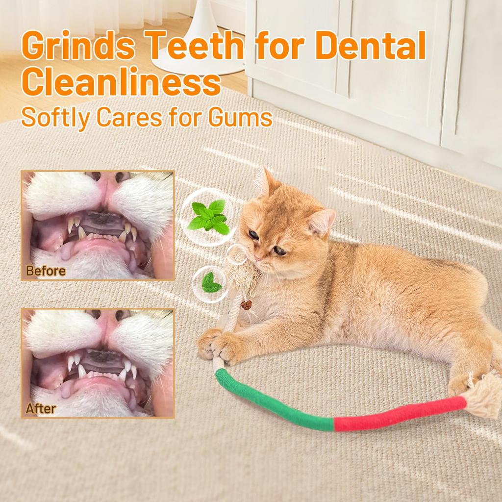3 pezzi di giocattolo per gatti in corda di cotone per gatti da interno, corda interattiva per gatti con frutta argentata per gattini, giocattolo per la pulizia dei denti e la masticazione degli animali domestici