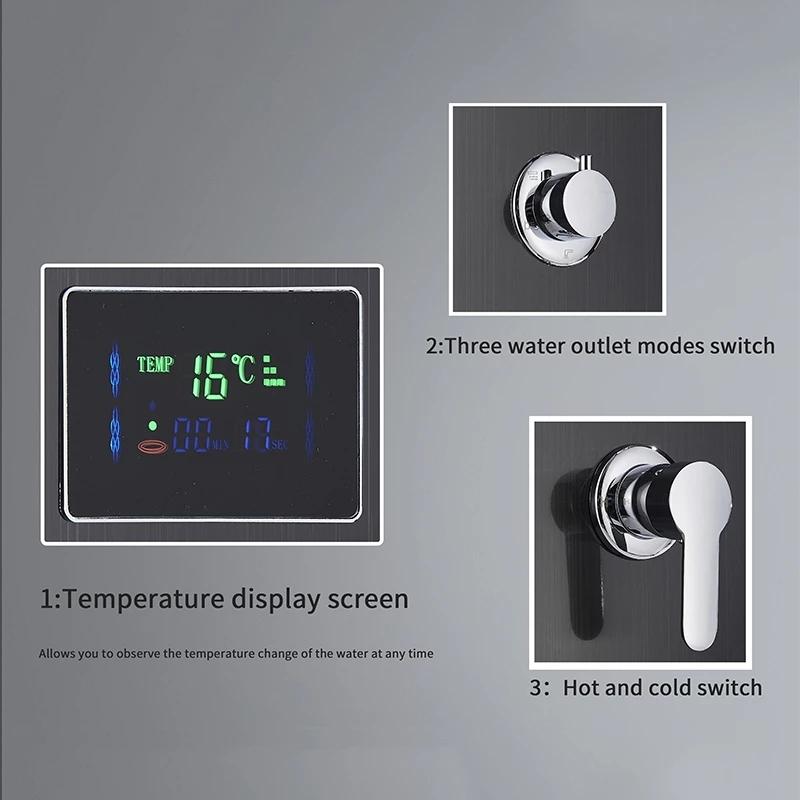Grifo de Ducha de Lluvia con Pantalla Digital para Baño SPA Masajeador Jets Panel de Ducha Negro con Alcachofa Manual Bidet Aspersor Grifo