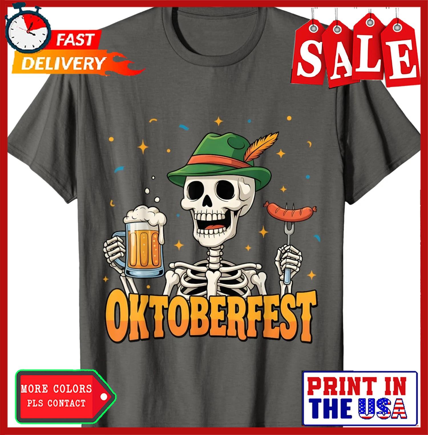 Oktoberfest Funny Skeleton Drinking German Beer Cute Unisex T-Shirt S разноцветный
