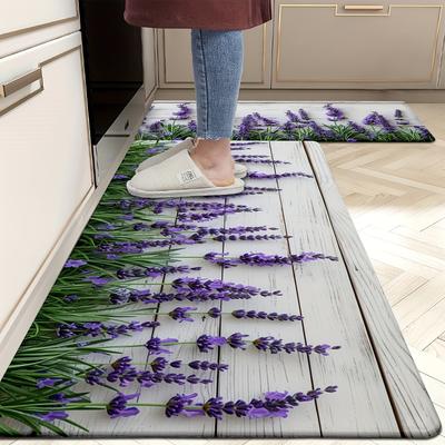 1 pz tappeti da cucina anti-fatica con stampa lavanda, impermeabili, antiscivolo, spessi, imbottiti, resistenti e comodi, per la cucina