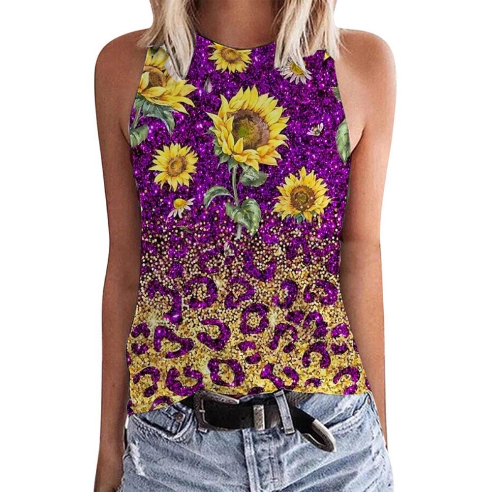 Summer Sunflower Leopard 3D Print Tank Top Women Streetwear Casual Y2k Tops Oversized Vest Off Shoulder Sleeveless Girl Camisole