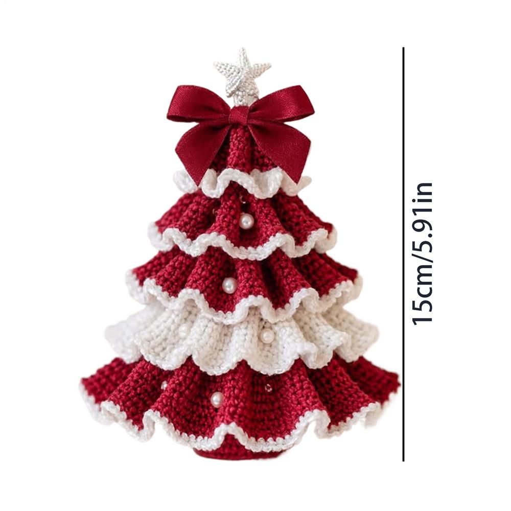 DIY Crochet Christmas Tree Set Handmade Festival Decoration Tree Shaped Bow Pearl Decoration Christmas Party Crochet Decoration