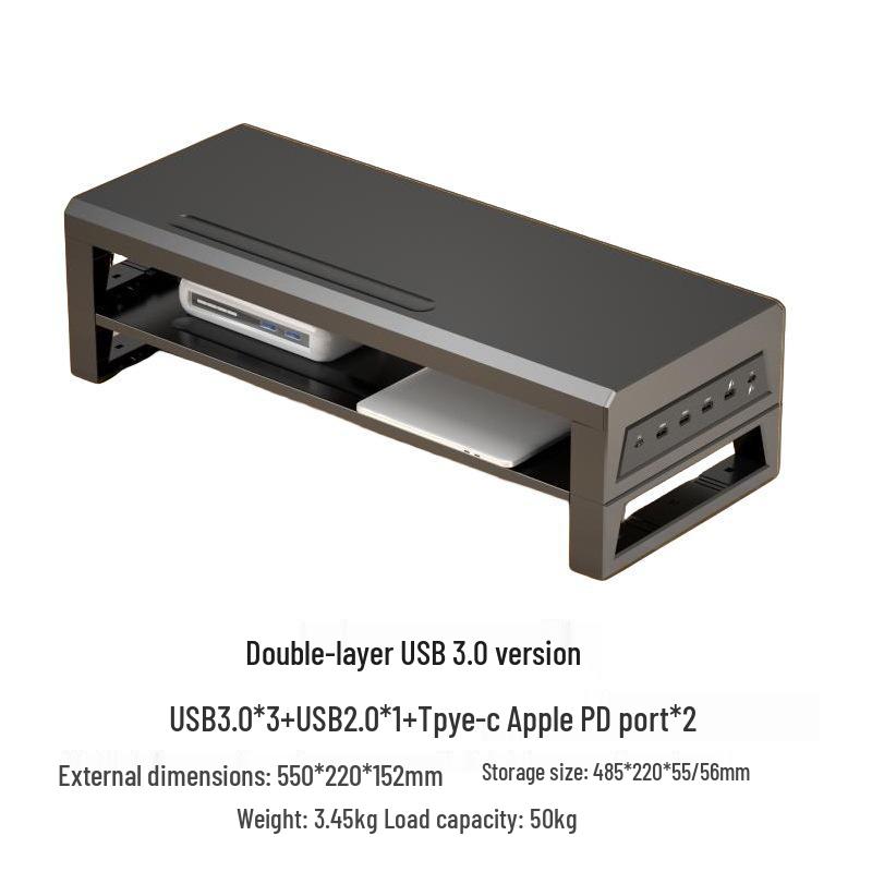 Gecko Double-Layer USB-C Monitor Riser with Expansion & Charging