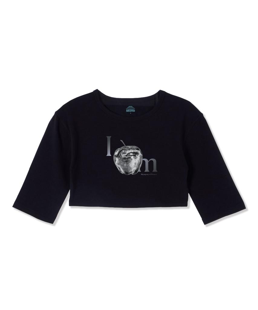 ASTRAL PROJECTION Apple Supima Spandex 5-Quarter Sleeve Short Crop Top_Black