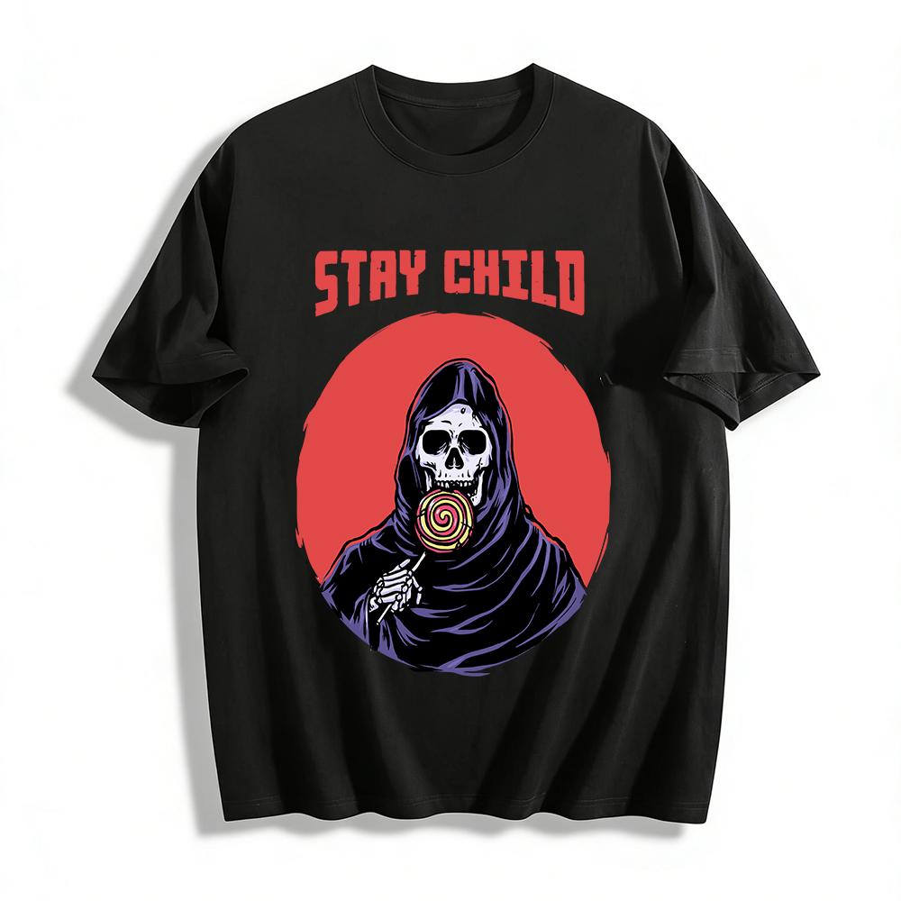 Grim Reaper Lollipop Print Tee Stay Child Fun Graphic Top Pure cotton T-shirt XXS