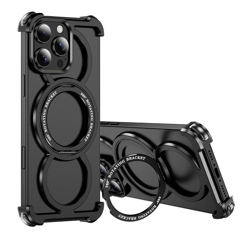 Metal Frame Magsafe 360 Rotate Holder Aluminum Phone Case For iPhone 13 14 15 16 Pro Max Plus Wireless Charging Shockproof Cover