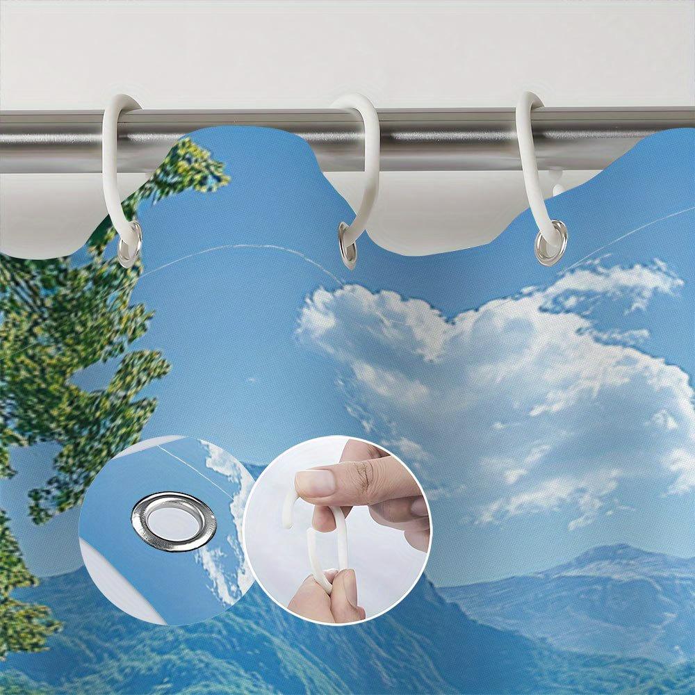 Polyester Shower Curtain - Serene Mountain Lake, Lush Greenery Design, 70X70", Machine Washable, Nature-Inspired Bath Decor