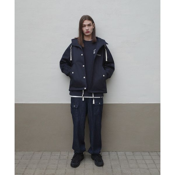 Covernat Minimalist Fashion Hooded Zip Long Sleeve Jacket Unisex jackets Deep-Navy-Blue CO2501JK06DN
