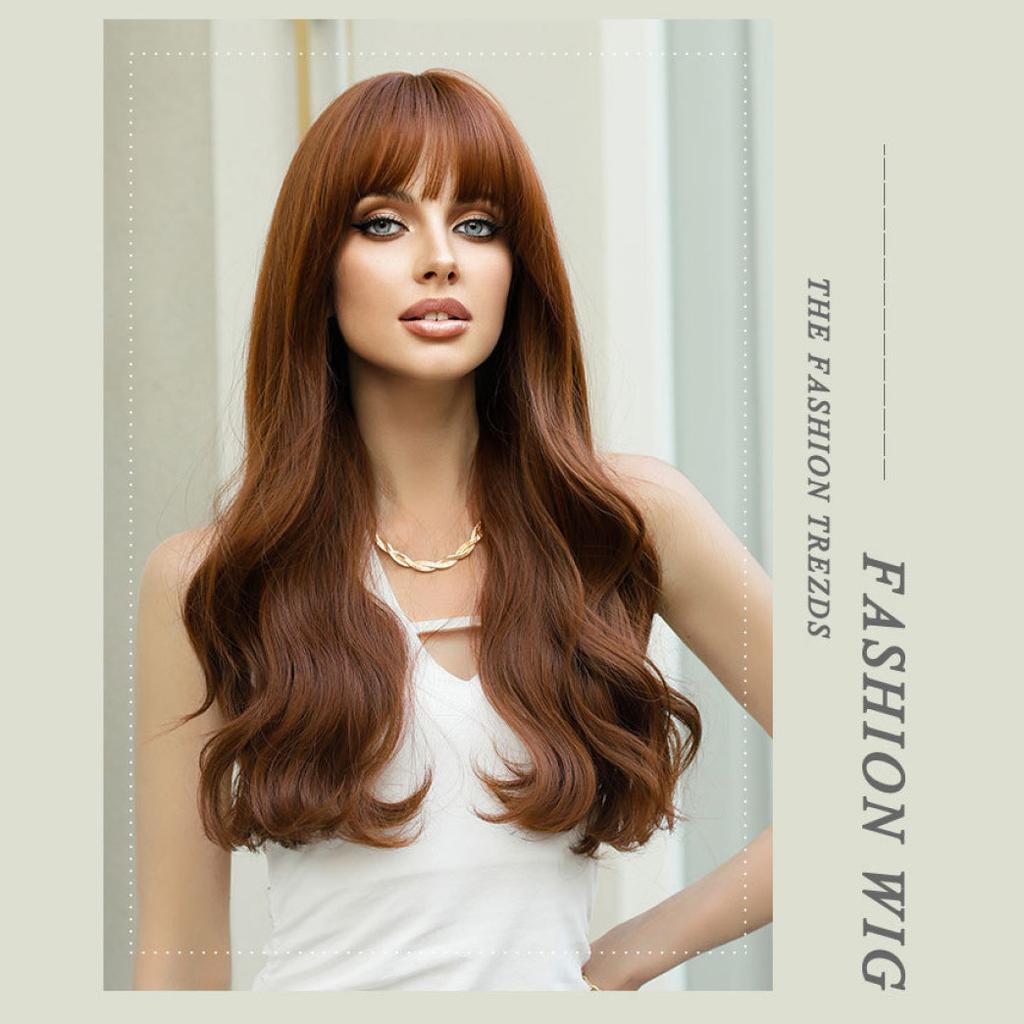 Women's Simulated Wig 60cm Hair Brown Hair Wavy Wig Full Head Cover Rose Hair Net Headwear Beauty Decoration Wig