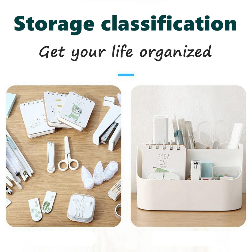 Versatile White Desk Organizer - 3-Compartment Storage Box for Pens, Pencils & Accessories | Ideal for Home Office, Vanity Table