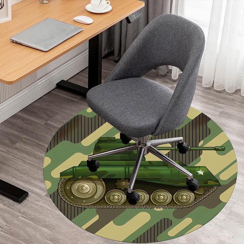

1pc Tank Camouflage Round Chair mat Area Rug - Non-Slip, Floor Mat for Office, Bedroom, home decor Christmas Gift p0811057 80cm