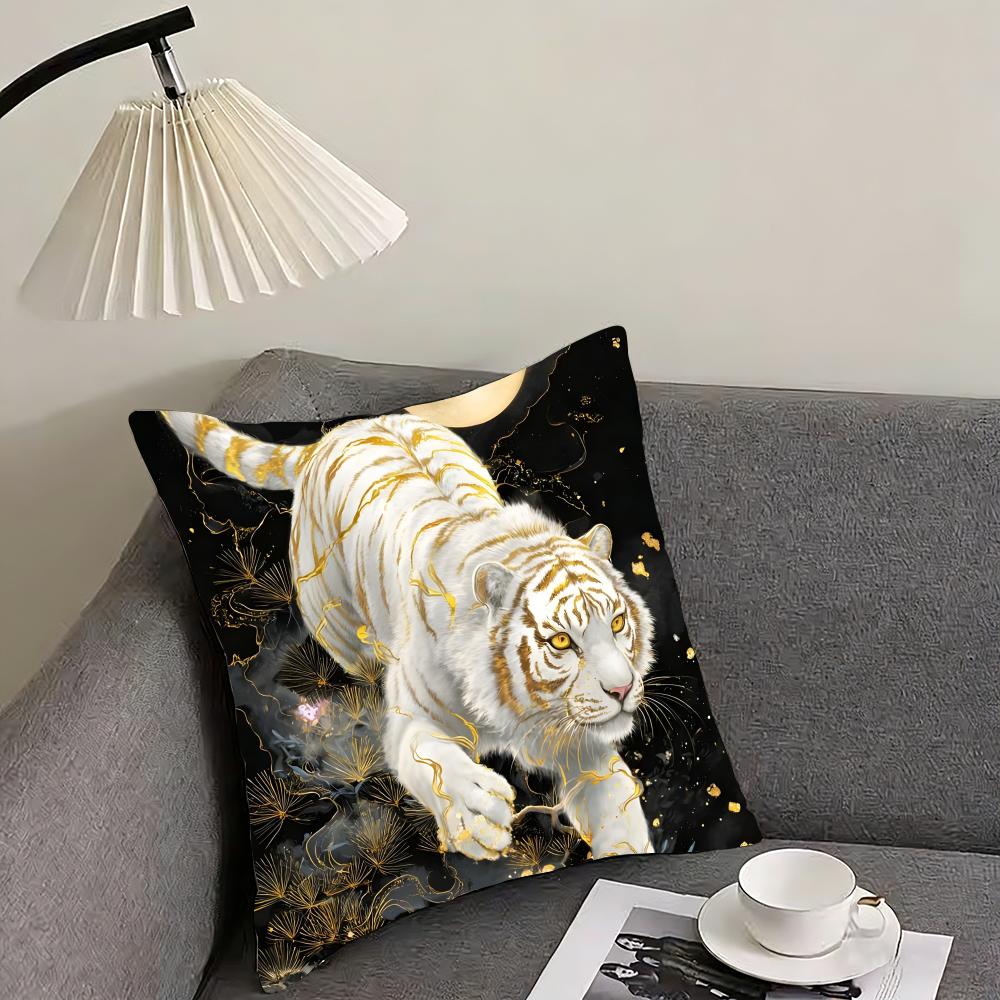 White Tiger Cool Cushion Cover Pillowcase Ultra Soft Skin Friendly Fabric Cloud Like Comfort  Concealed Zipper