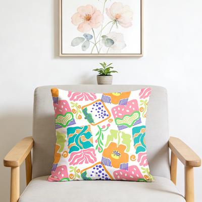 1Pcs Cushion Cover, With Intertwined Geometric + Flower Patterns In Pink, Orange And Green, Bright And Lively Style, Double-Si
