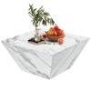 Tavolino da caffè a tamburo moderno, Tavolino da caffè trapezoidale con impiallacciatura in marmo bianco, Tavolo da soggiorno 70*70*37cm