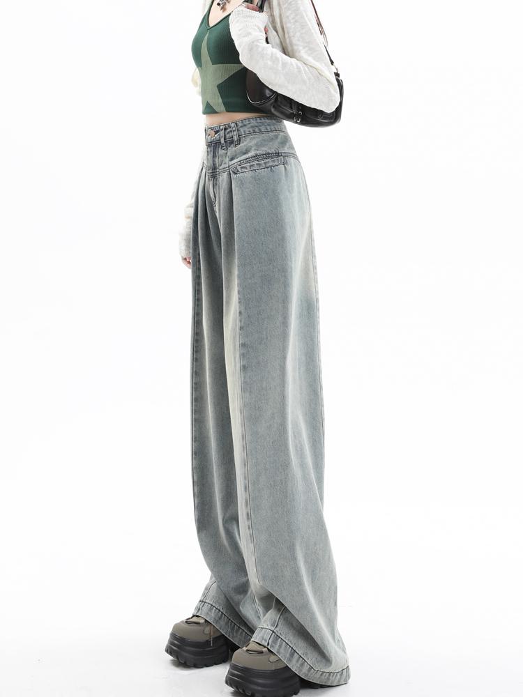 Blugi largi Y2k Pantaloni de blugi albaștri cu talie înaltă Pantaloni lungi din anii 2000 Pantaloni lungi din anii 90 Vintage oversize Moda coreeană