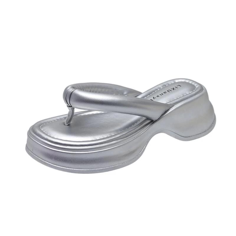 Sommer Zehensteg Damenmode Hausschuhe Plateau Keilabsatz Kleid Pantoletten Komfort Outdoor Flip Flop Sandalen Hausschuhe