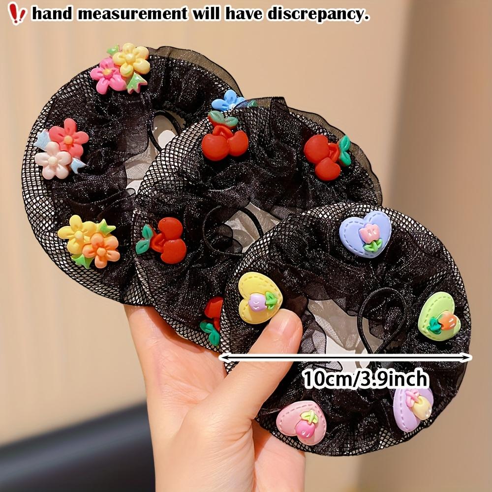 3pcs Sweet Floral & Heart Hair Nets, Soft Polyester, Mixed Colors, All-Season Wear, Ideal for Casual & Formal Styles