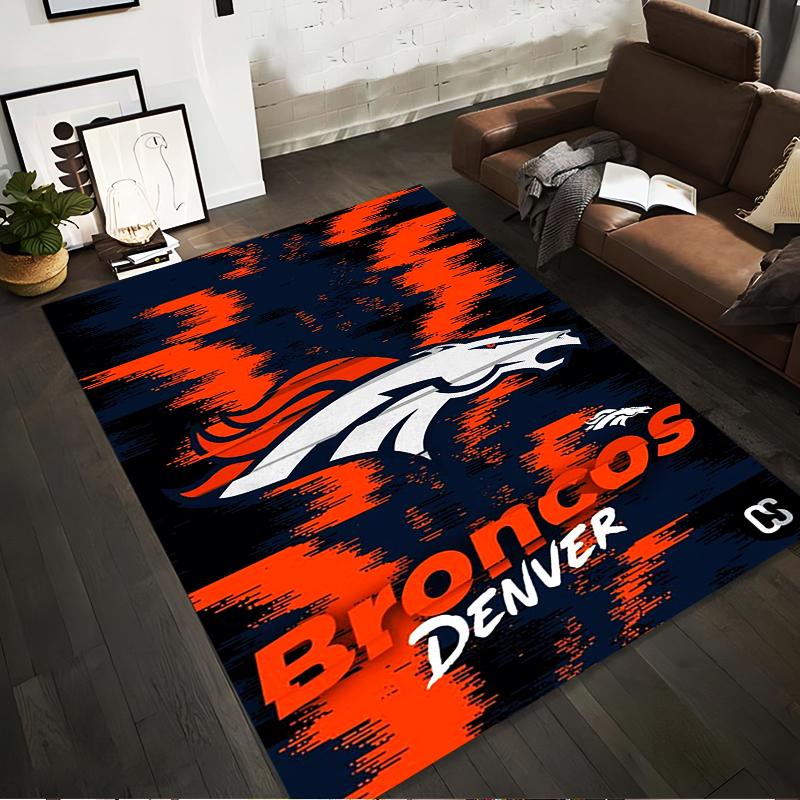 Denver Broncos Logo In Orange and Navy Theme Non-slip Rug Suitable for Living Room and Bedroom Sofas.