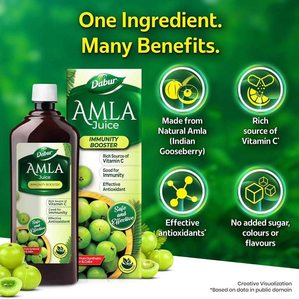 Dabur Pure Amla Juice 1 L Bottle Natural Indian Gooseberry Drink Rich Source Of Vitamin C Herbal Wellness Beverage