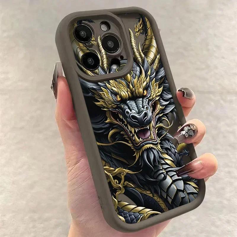 Luxury Loong Dragon Totem Phone Case For iPhone 16 15 14 13 12 Pro Max Mini 11 XS X XR 7 8 Plus Soft Silicone Shockproof Cover