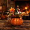 Artificial Pumpkin Ornaments Mini Fall Decoration, Farmhouse Autumn Thanksgiving Foam Centerpiece Faux Pumpkins with Maple Leaves Berries Sunflower