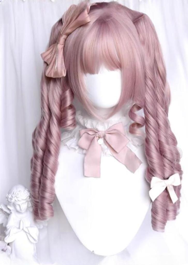 Lolita Wig with Vertical Rolls and Featuring Fluffy Curls and a Includes a Net for Added Heat Resistance and Perfect for Everyday or Everyday Pink