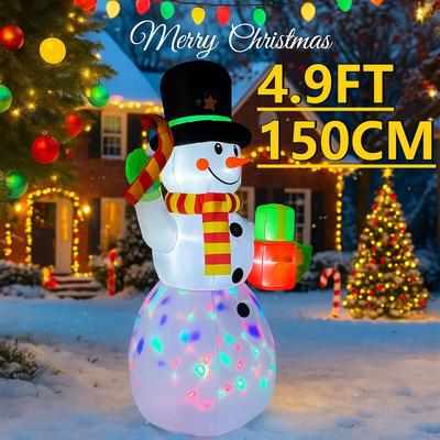 1,5M Décoration Gonflable de Jardin pour les Fêtes de Noël Bonhomme de Neige à LED Canne à Sucre Cadeau Décoration de Maison de Noël Ornement Jouet Festif Fournitures de Cadeau